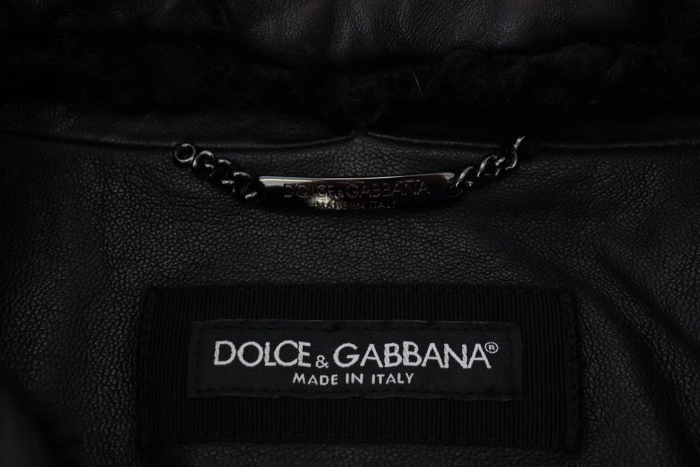 Dolce & Gabbana Black Lamb Leather Collared Men Coat Jacket - IT52 | L - Sport Jackets