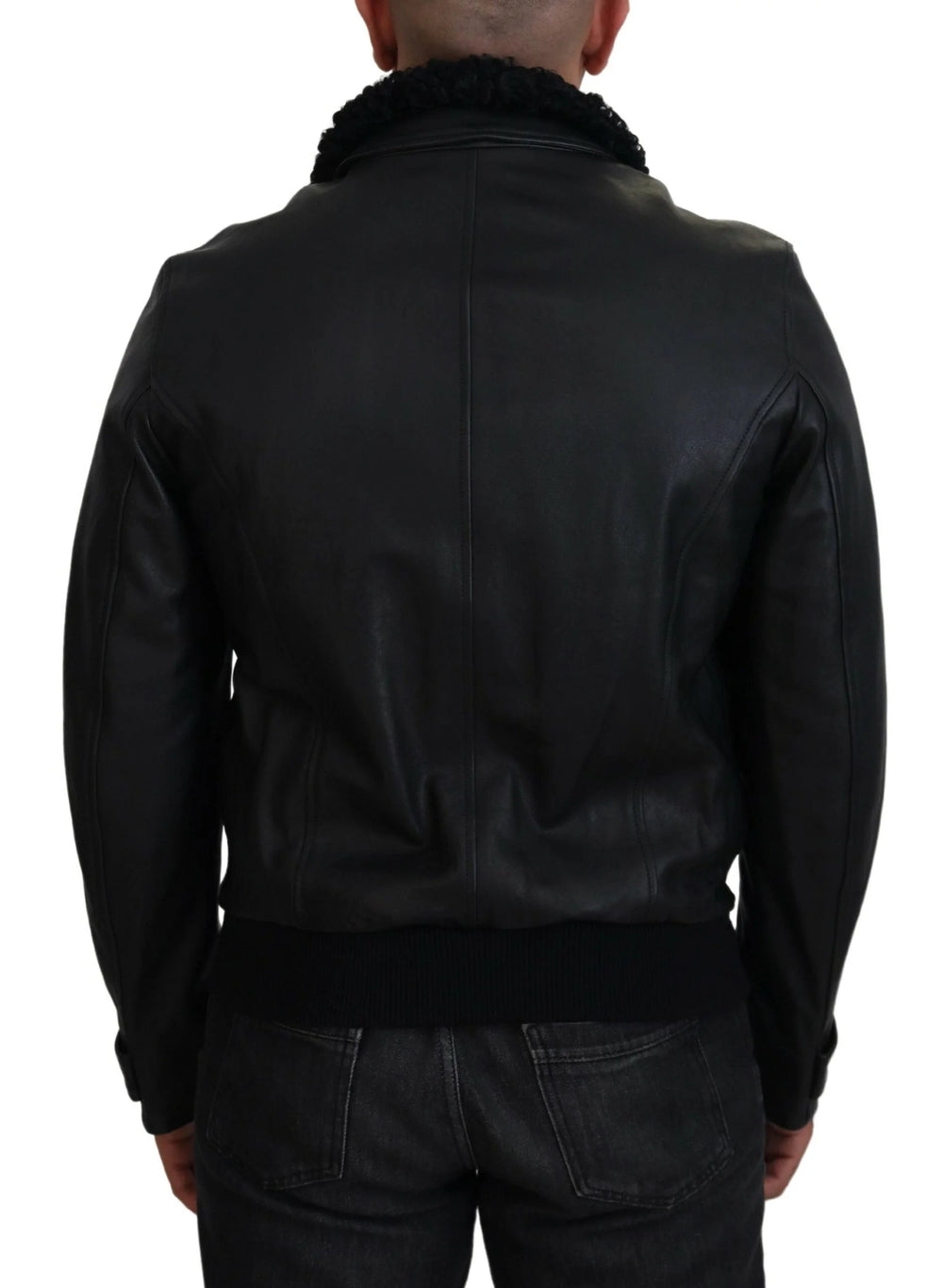 Dolce & Gabbana Black Lamb Leather Collared Men Coat Jacket - IT52 | L - Sport Jackets