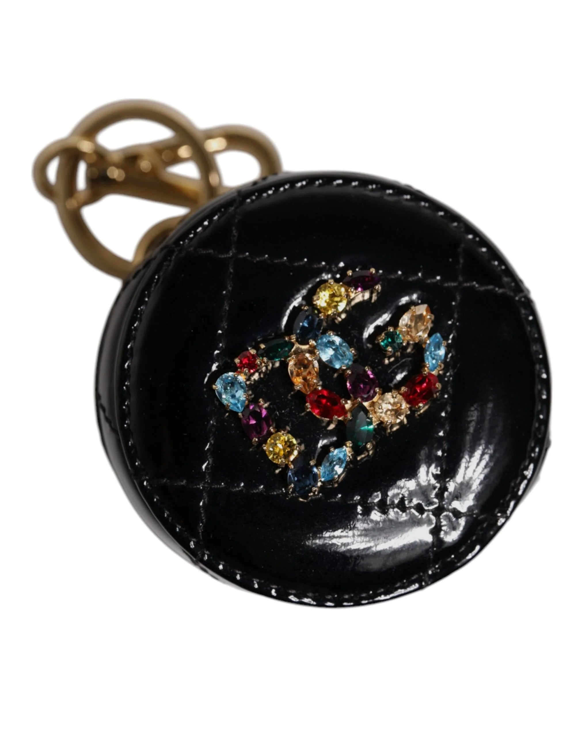 Dolce & Gabbana Black Lamb Leather DG Crystal Round Coin Purse Wallet - Coin Purses