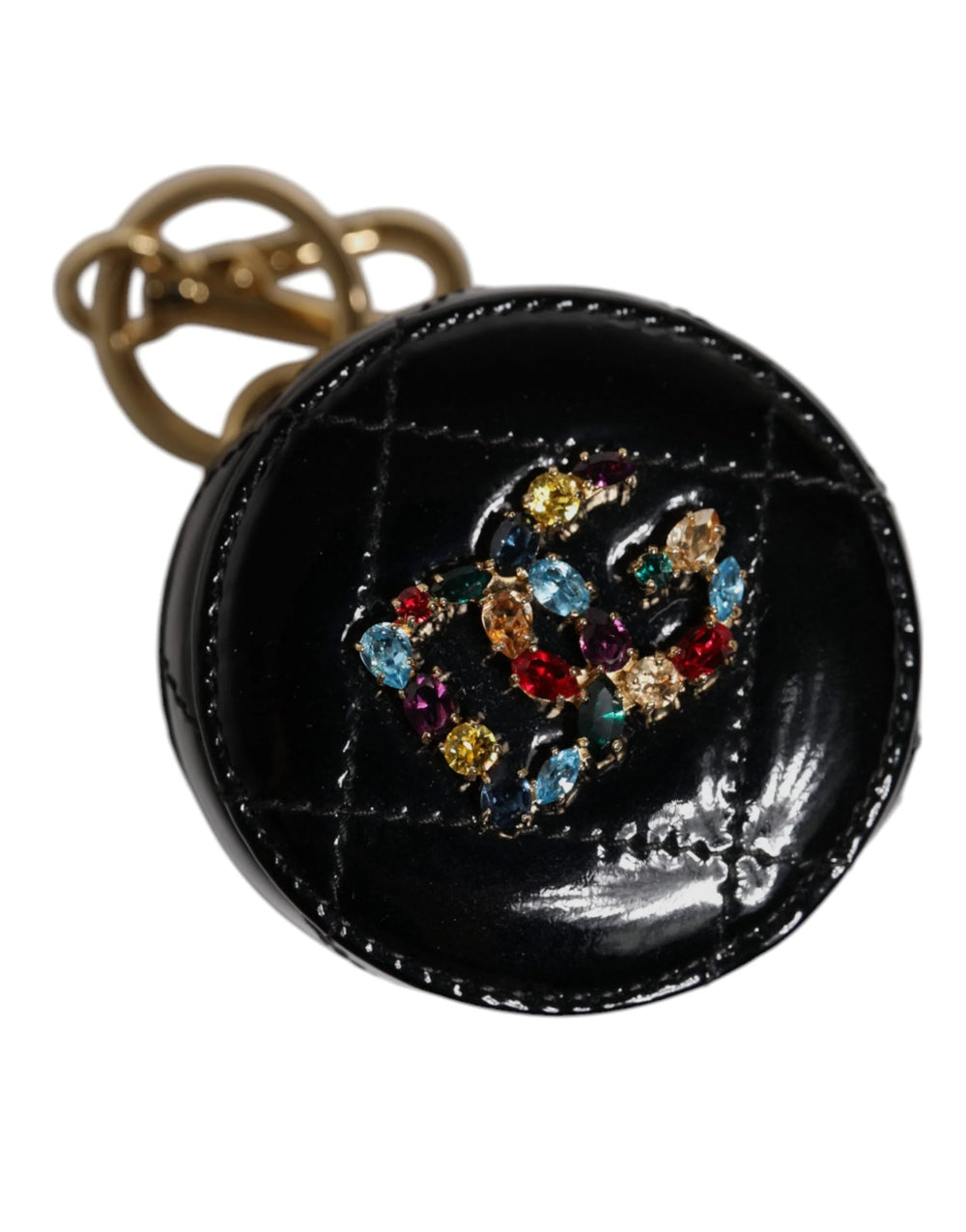 Dolce & Gabbana Black Lamb Leather DG Crystal Round Coin Purse Wallet - Coin Purses