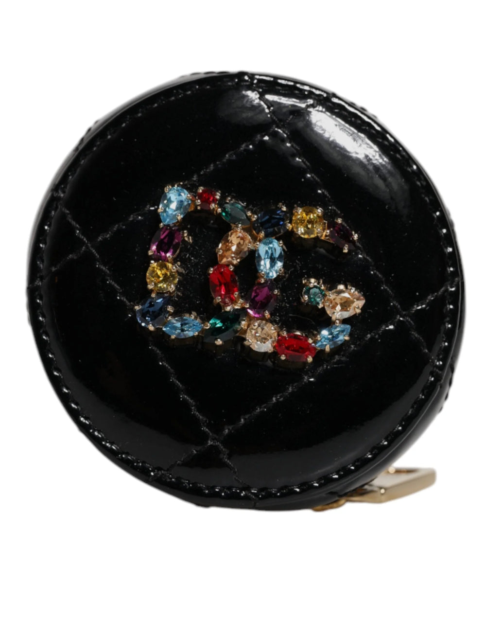 Dolce & Gabbana Black Lamb Leather DG Crystal Round Coin Purse Wallet - Coin Purses