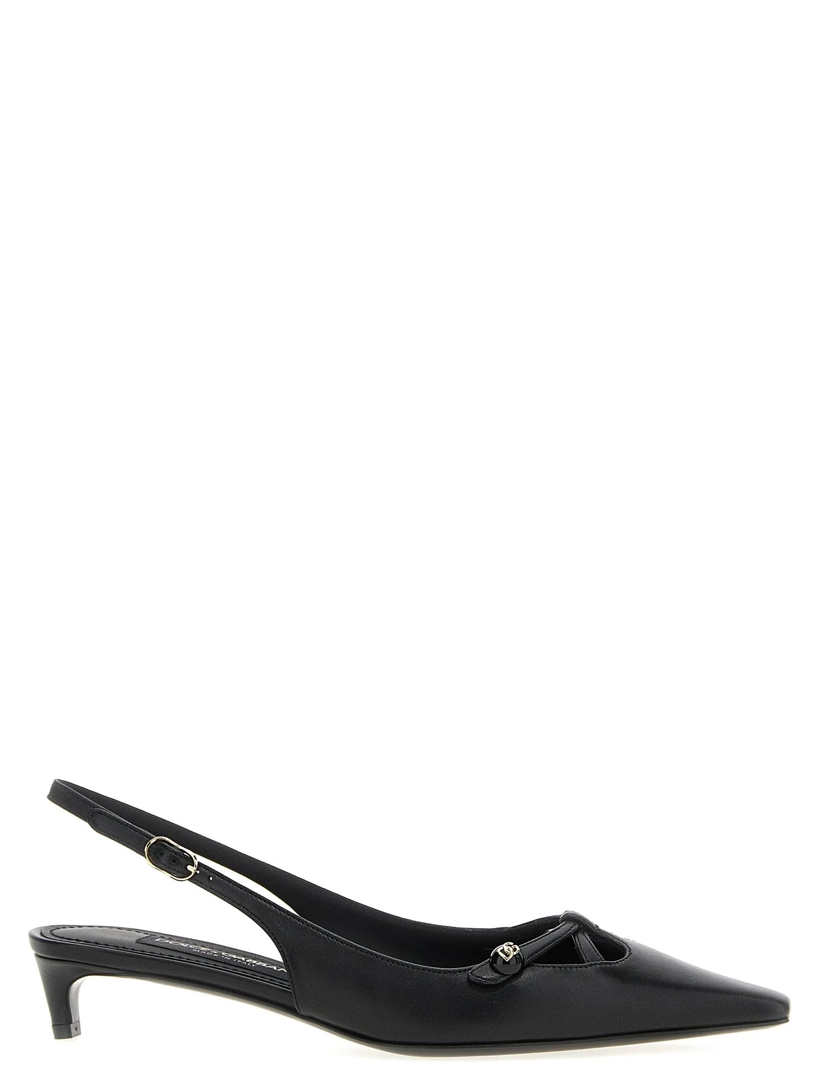 Dolce & Gabbana Black Lamb Leather Mid Heel Pumps