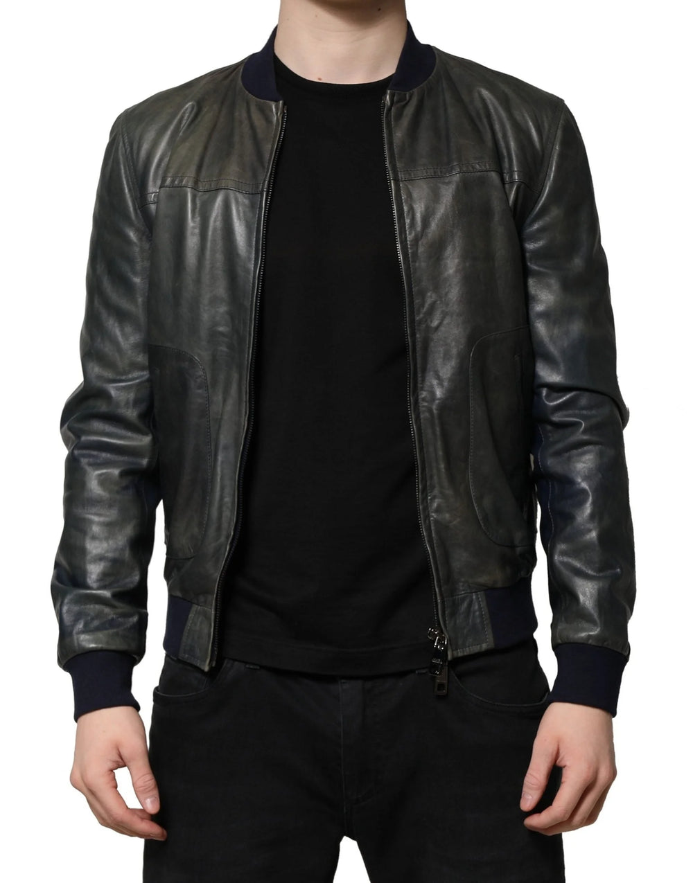 Dolce & Gabbana Black Lambskin Leather Biker Full Zip Jacket - IT48 | M - Bomber Jackets