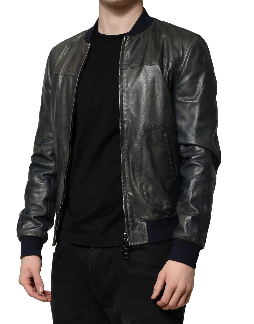 Dolce & Gabbana Black Lambskin Leather Biker Full Zip Jacket - IT48 | M - Bomber Jackets
