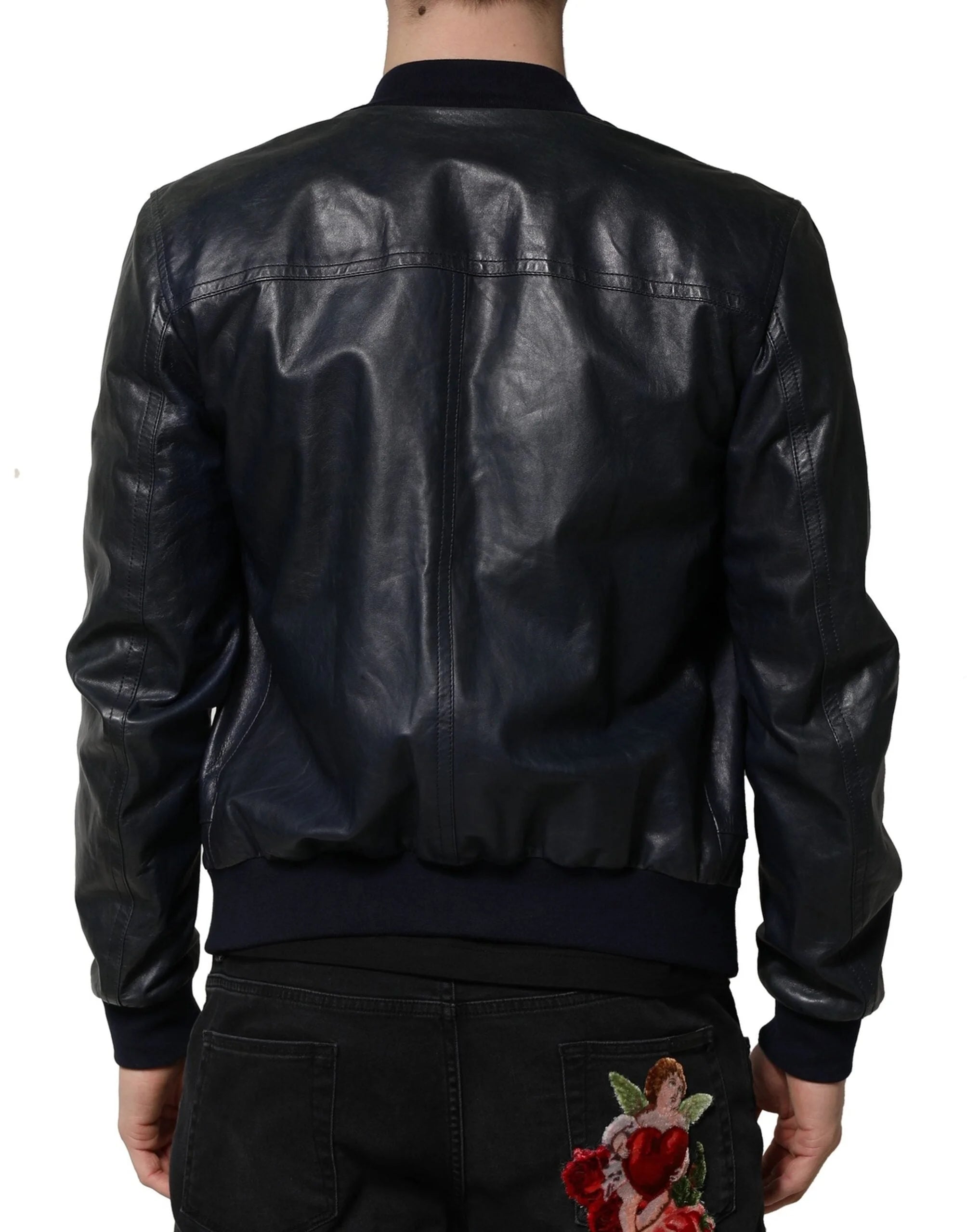 Dolce & Gabbana Black Lambskin Leather Biker Full Zip Jacket - IT48 | M - Bomber Jackets