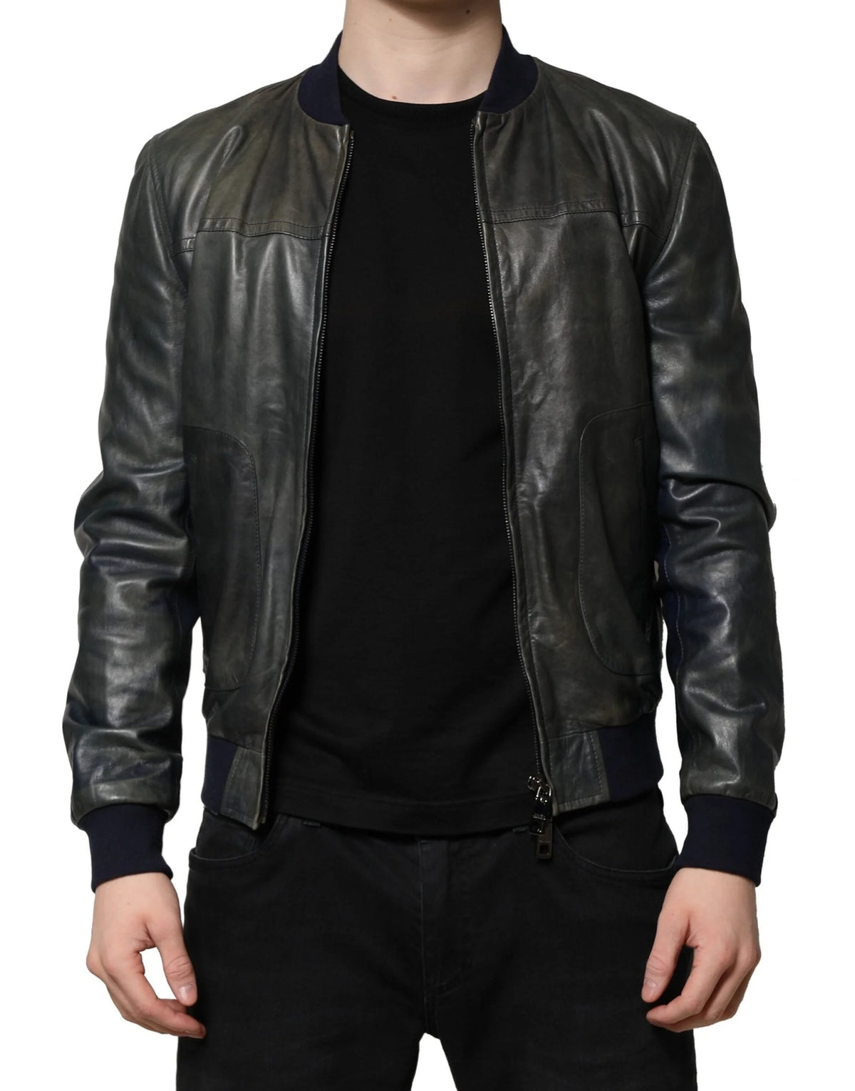 Dolce & Gabbana Black Lambskin Leather Biker Full Zip Jacket - IT48 | M - Bomber Jackets