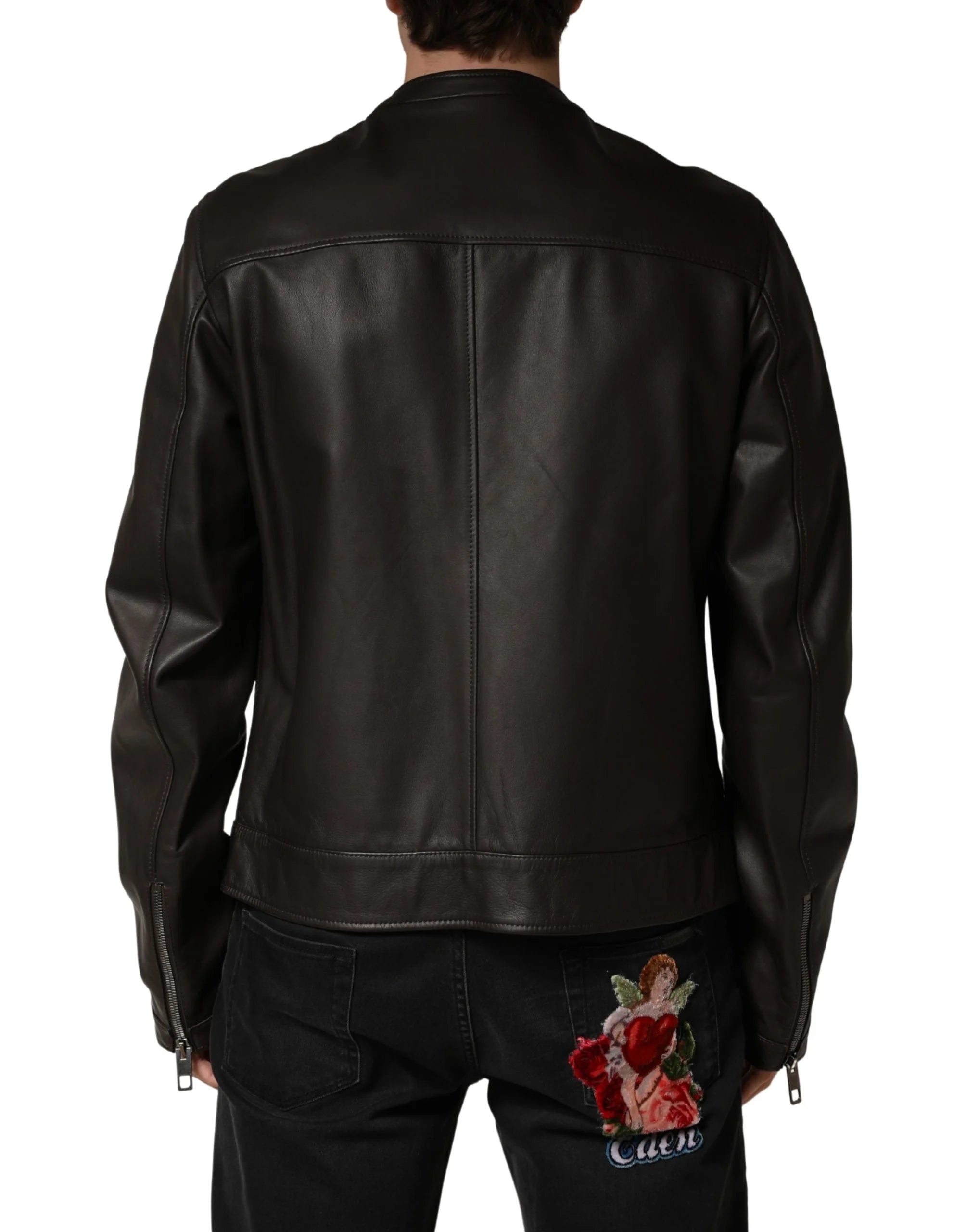 Dolce & Gabbana Zwart Leer Biker Jack met Rits - IT54 | XL - Jassen & Jacketten