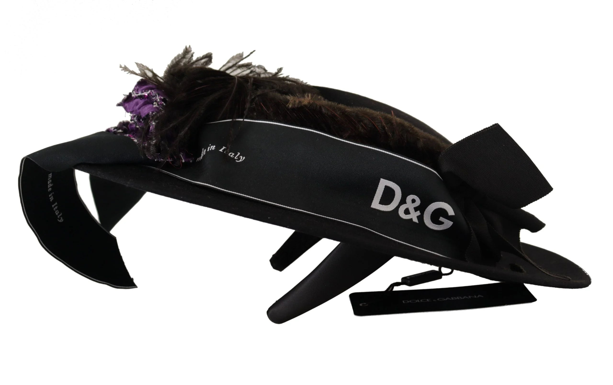 Dolce & Gabbana Black Lapil Crystal Heart Feather Brooch Fedora Hat - 57cm|M