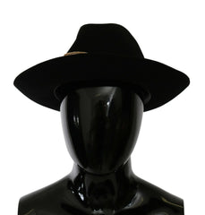 Perfil lateral del sombrero de fieltro de liebre negro Dolce & Gabbana que muestra la corona estructurada y el elegante borde ancho.
