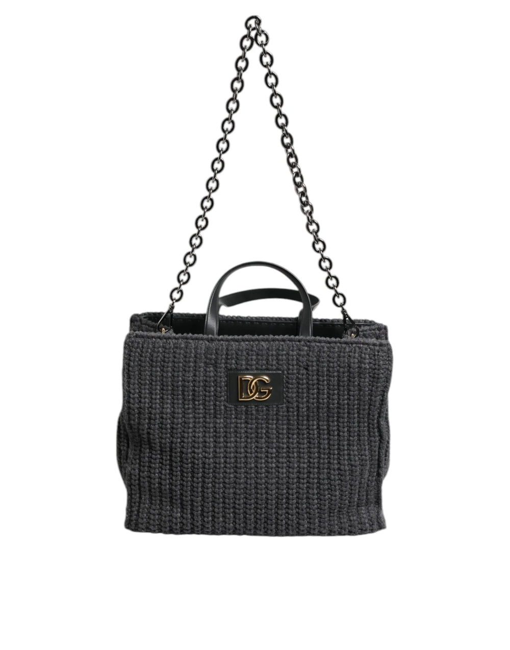 Dolce & Gabbana Black Large Knitted Crochet Shoulder Shopper DG Logo Bag - Shopper Bags