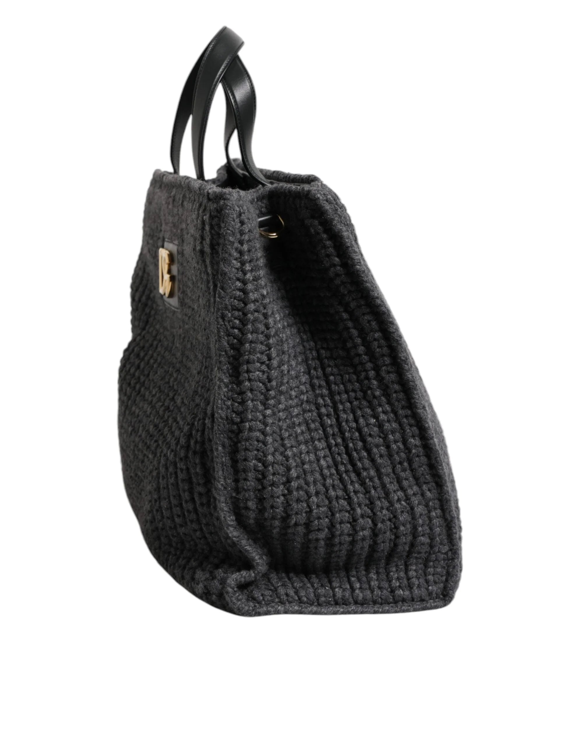 Dolce & Gabbana Black Large Knitted Crochet Shoulder Shopper DG Logo Bag - Shopper Bags