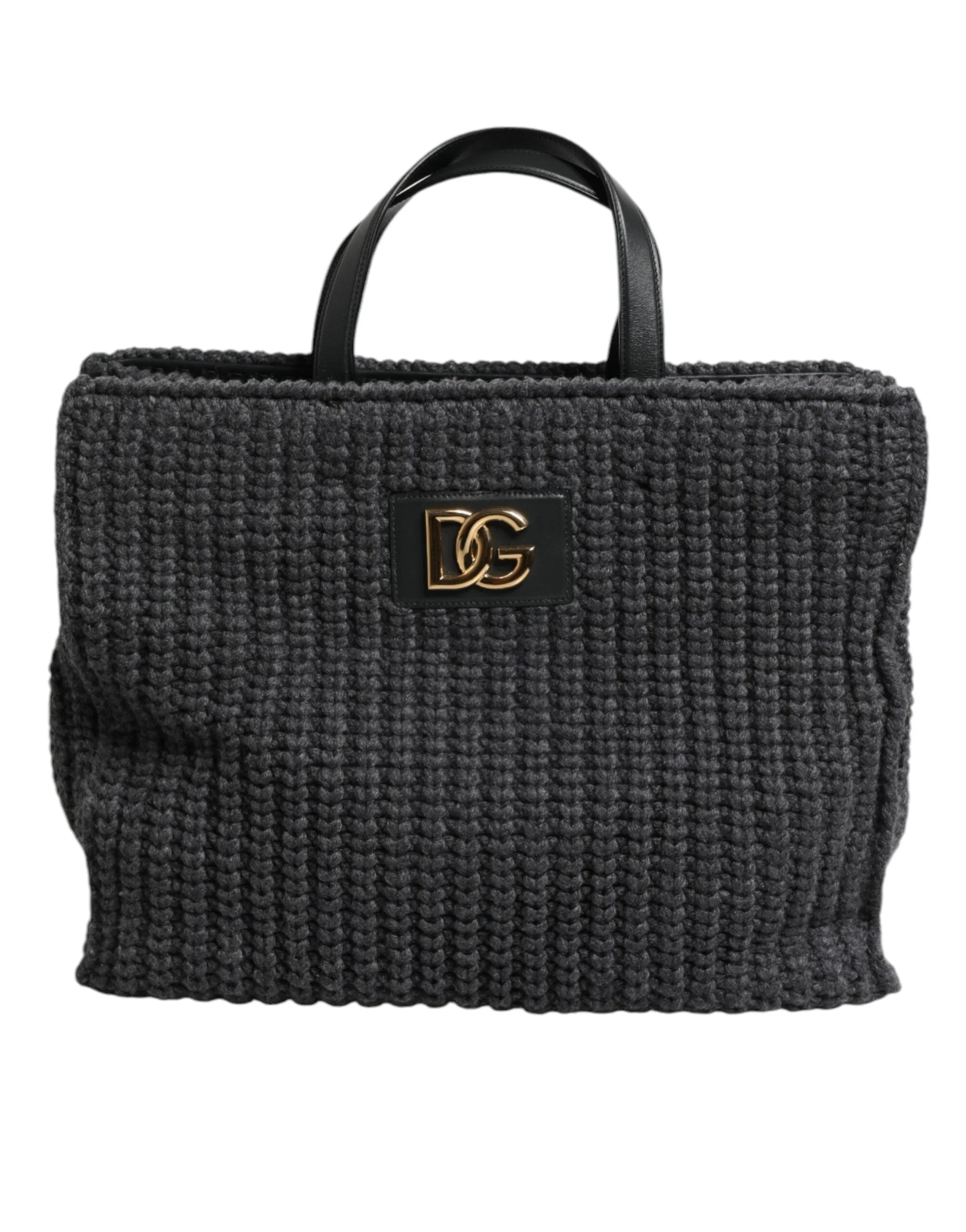 Dolce & Gabbana Black Large Knitted Crochet Shoulder Shopper DG Logo Bag - Shopper Bags