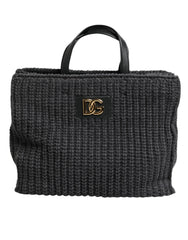 Dolce & Gabbana Black Large Knitted Crochet Shoulder Shopper DG Logo Bag - Shopper Bags