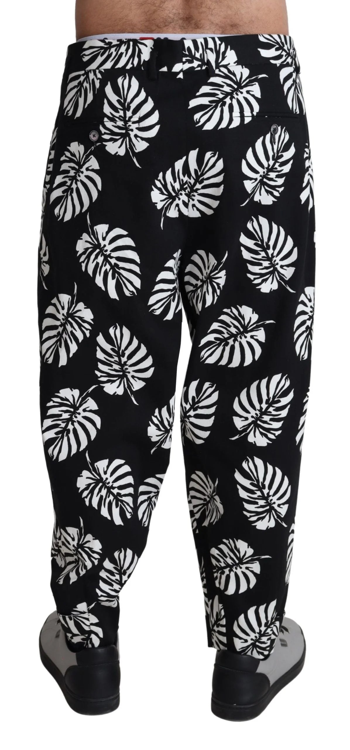 Dolce & Gabbana Black Leaf Cotton Stretch Trouser Pants Pants - IT50 | L - Trousers
