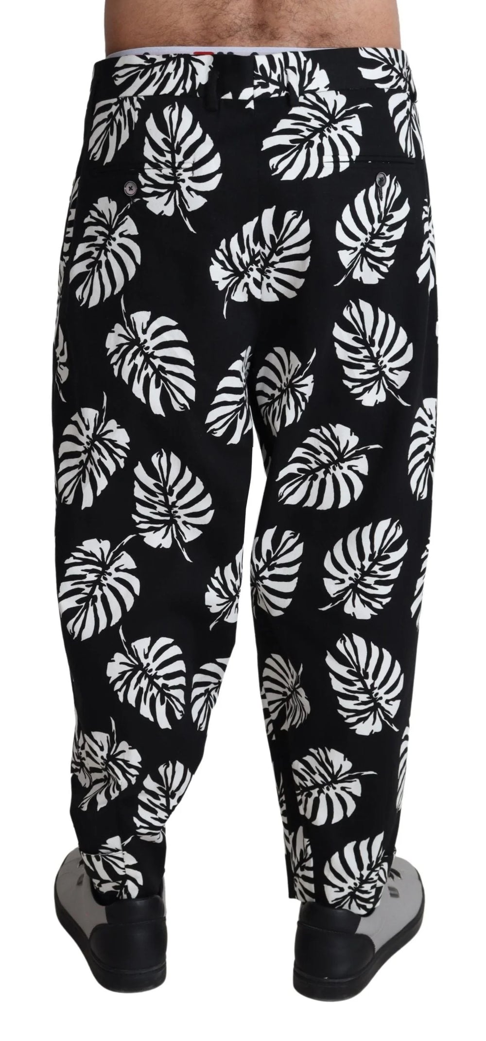 Dolce & Gabbana Black Leaf Cotton Stretch Trouser Pants Pants - IT50 | L - Trousers