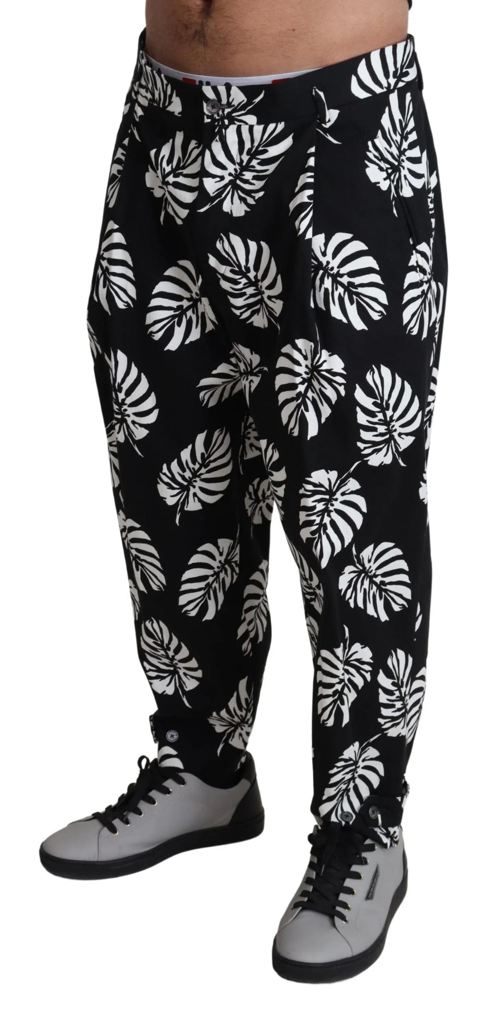 Dolce & Gabbana Black Leaf Cotton Stretch Trouser Pants Pants - IT50 | L - Trousers