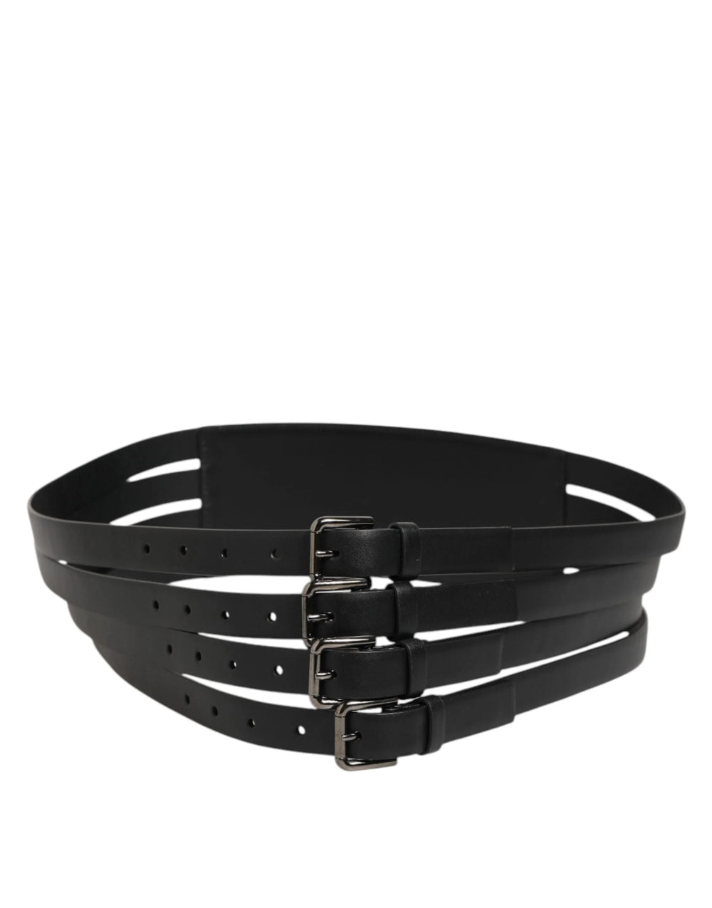 Dolce & Gabbana Black Leather 4-Strap Metal Multi-Buckle Belt - 90 cm / 36 Inches