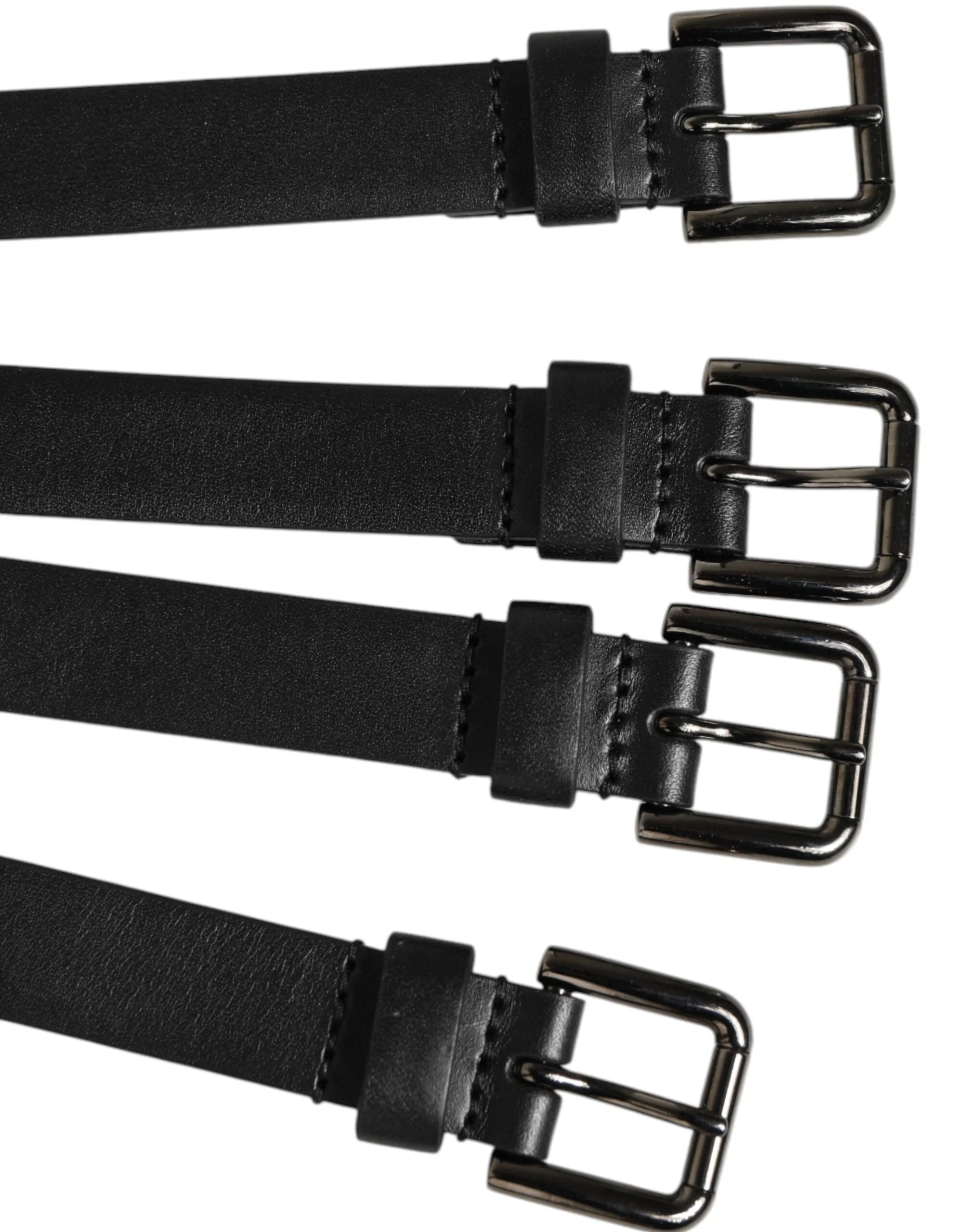 Dolce & Gabbana Black Leather 4-Strap Metal Multi-Buckle Belt - 90 cm / 36 Inches