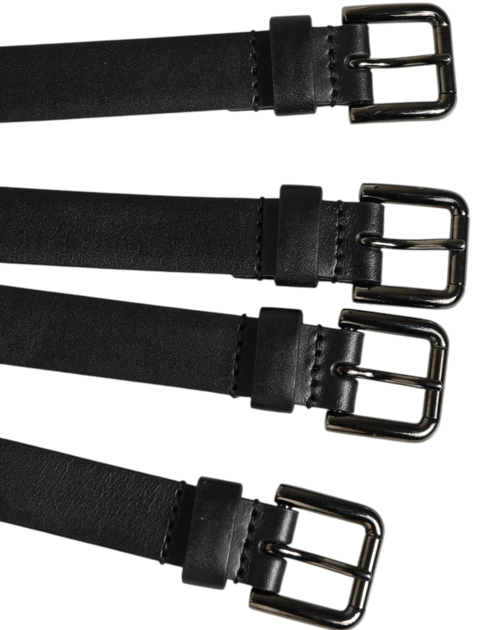 Dolce & Gabbana Black Leather 4-Strap Metal Multi-Buckle Belt - 90 cm / 36 Inches