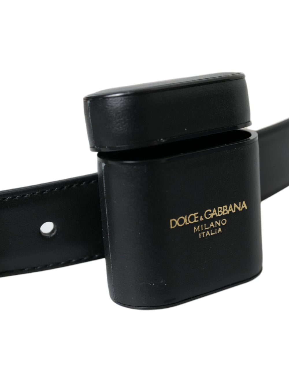 Dolce & Gabbana Black Leather Airpods Case Silver Buckle Belt - 75 cm / 29,5 Inches - Belts