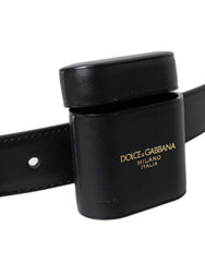 Dolce & Gabbana Black Leather Airpods Case Silver Buckle Belt - 75 cm / 29,5 Inches - Belts