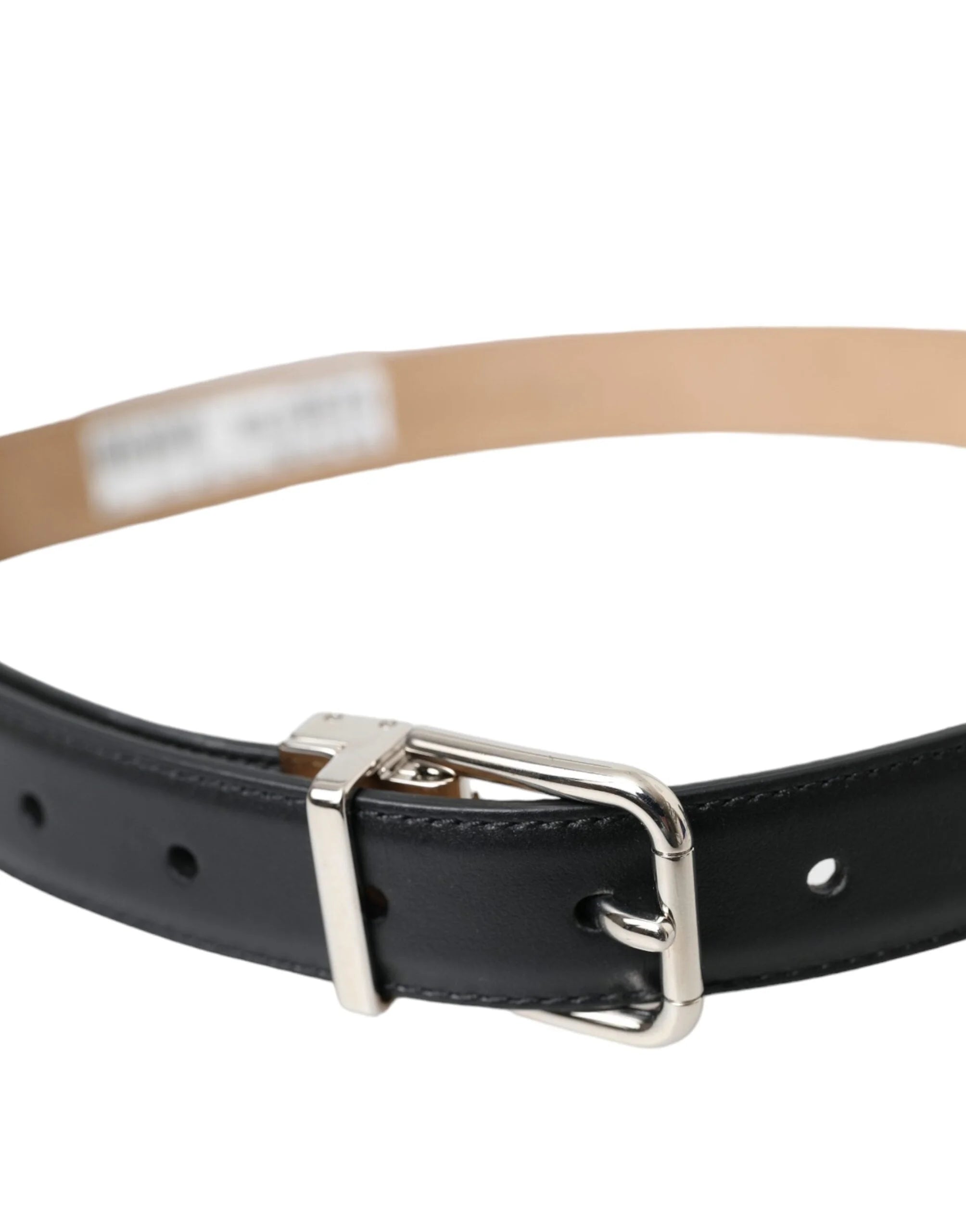 Dolce & Gabbana Black Leather Airpods Case Silver Buckle Belt - 75 cm / 29,5 Inches - Belts