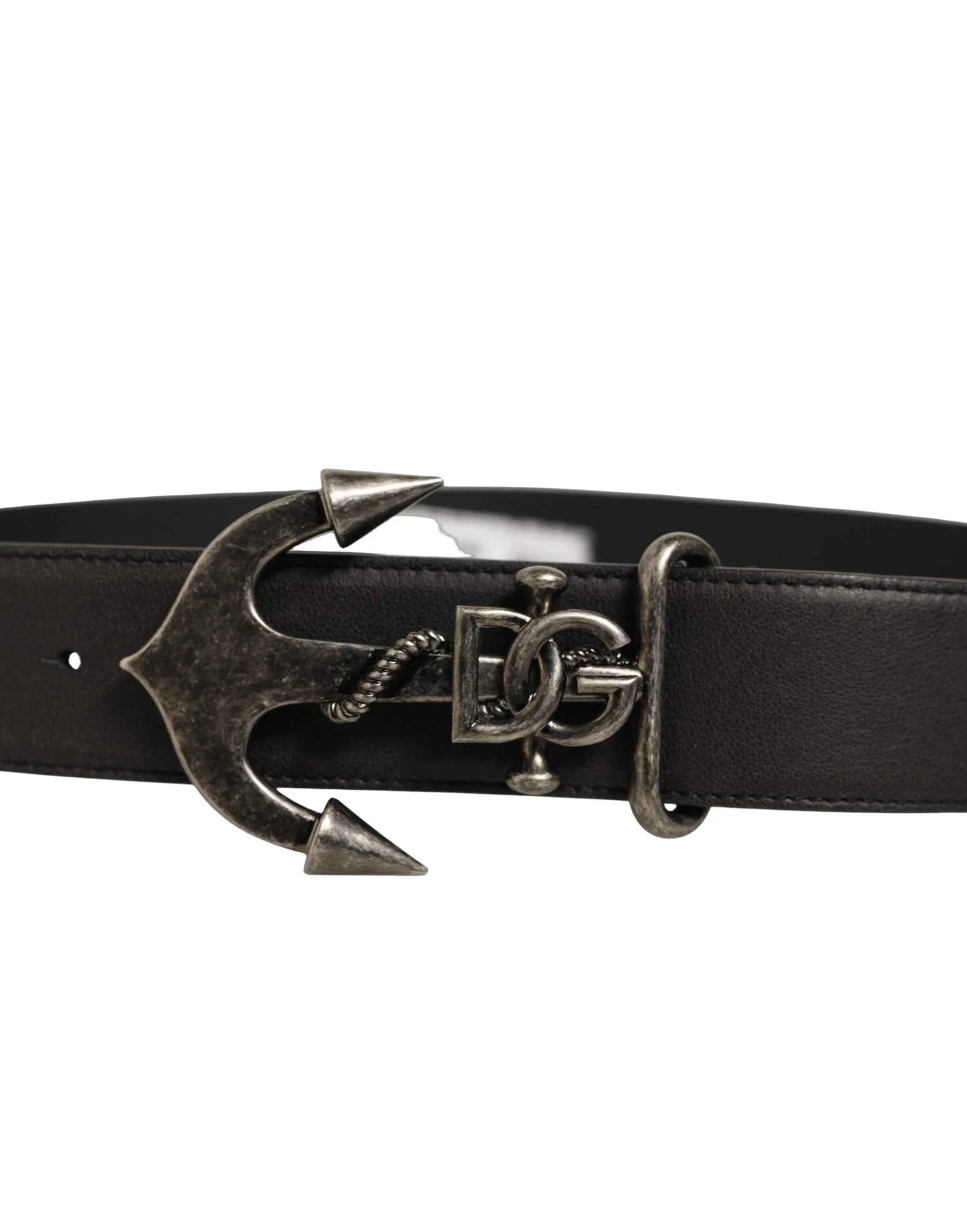 Dolce & Gabbana Black Leather Anchor Logo Metal Buckle Belt - 90 cm / 36 Inches