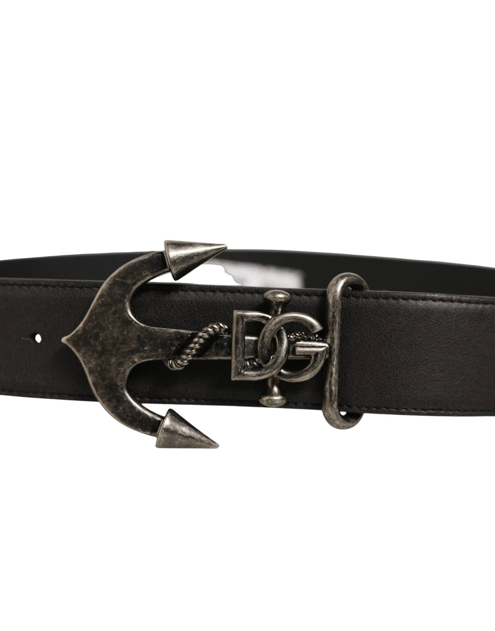Dolce & Gabbana Black Leather Anchor Logo Metal Buckle Belt - 90 cm / 36 Inches
