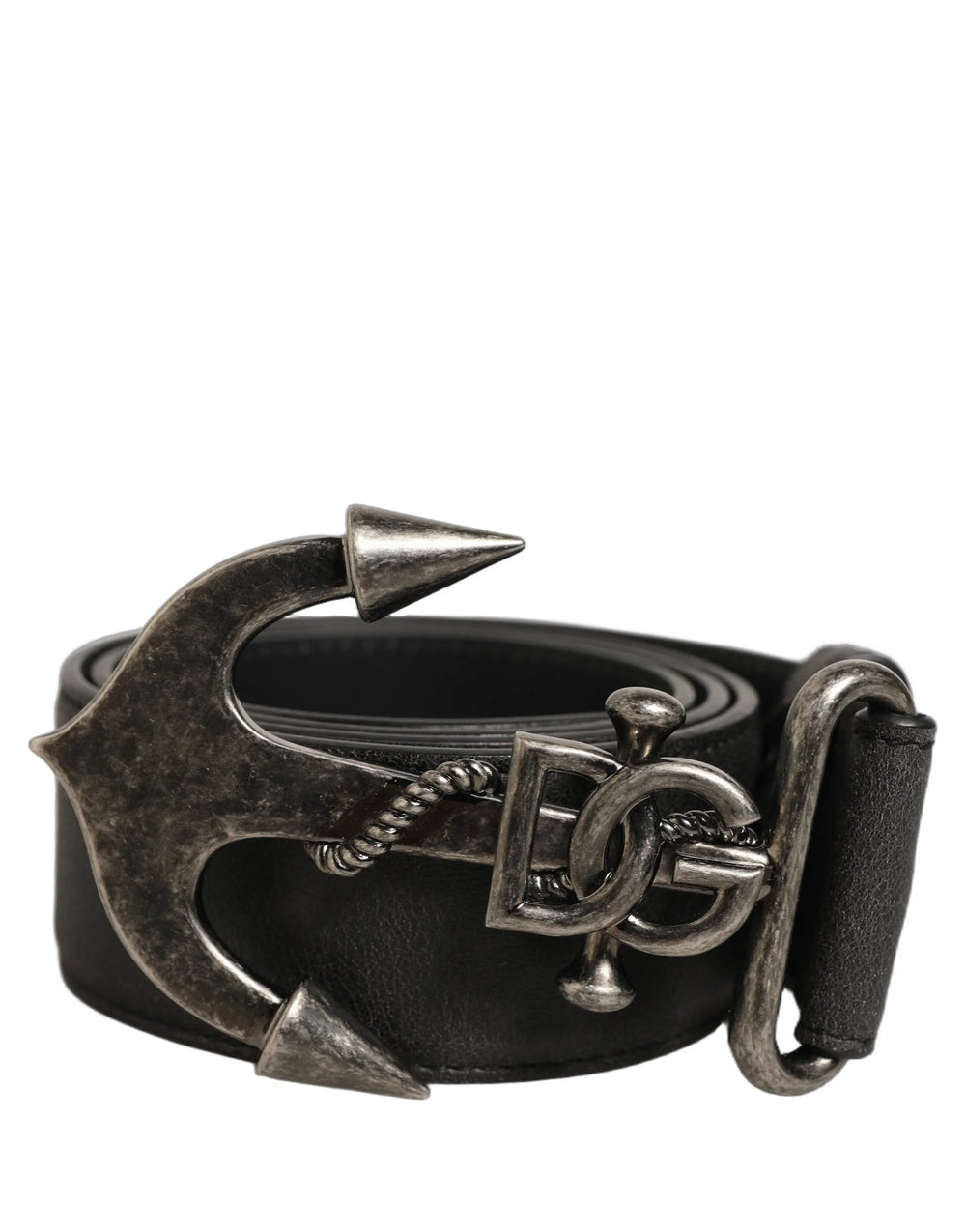 Dolce & Gabbana Black Leather Anchor Logo Metal Buckle Belt - 90 cm / 36 Inches