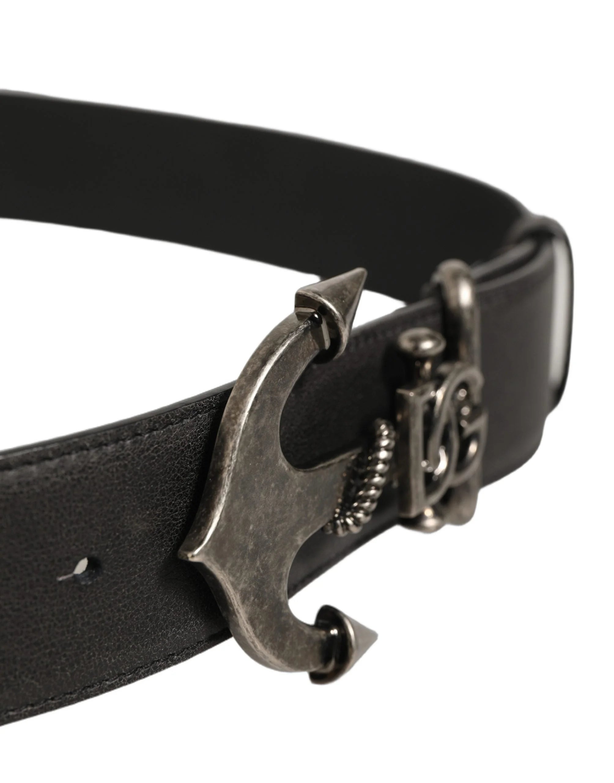Dolce & Gabbana Black Leather Anchor Logo Metal Buckle Belt - 90 cm / 36 Inches