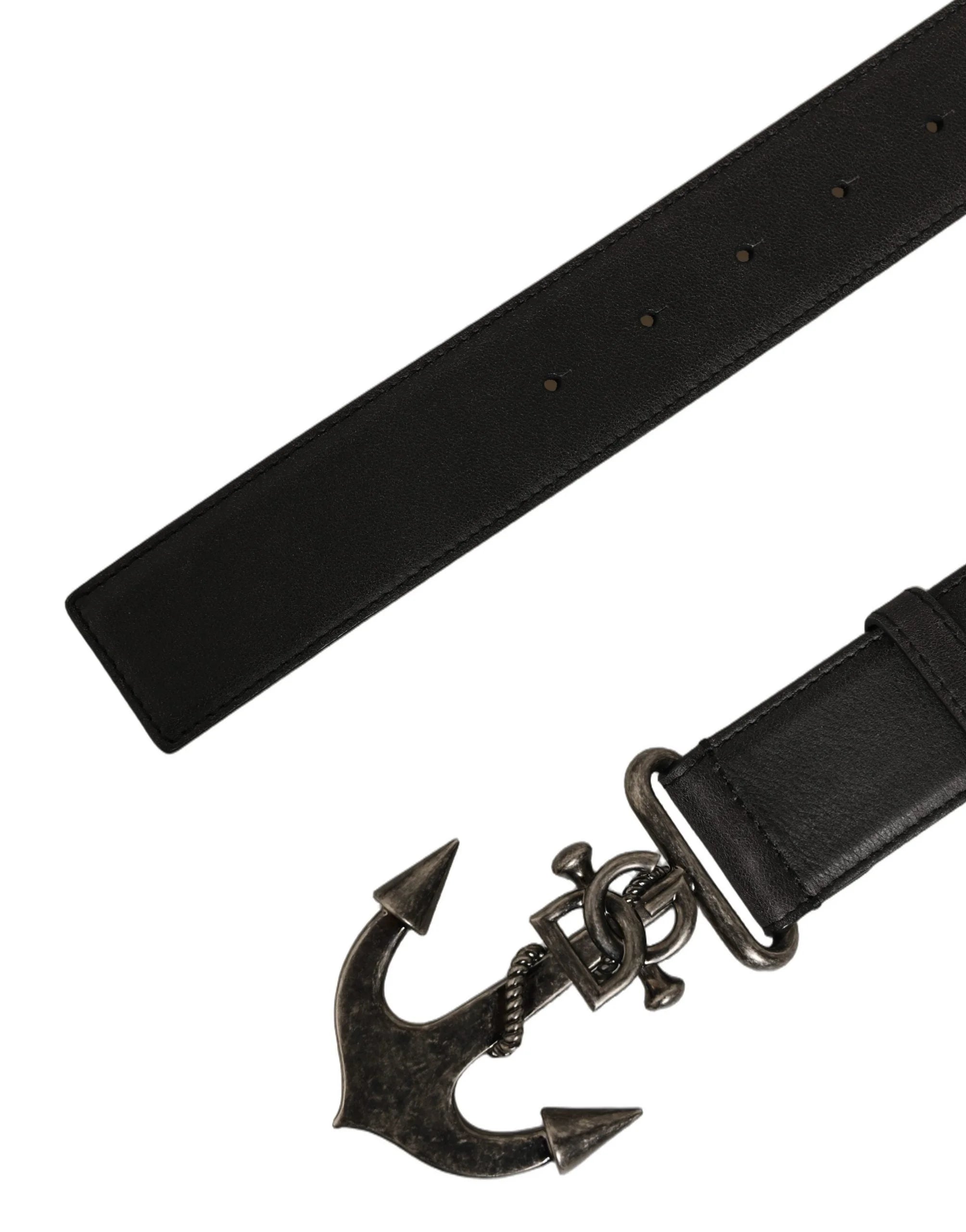 Dolce & Gabbana Black Leather Anchor Logo Metal Buckle Belt - 90 cm / 36 Inches