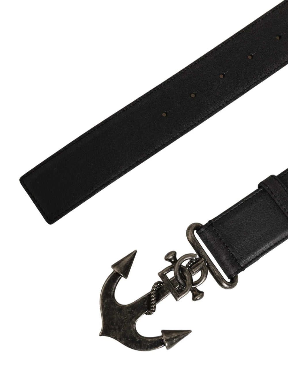 Dolce & Gabbana Black Leather Anchor Logo Metal Buckle Belt - 90 cm / 36 Inches