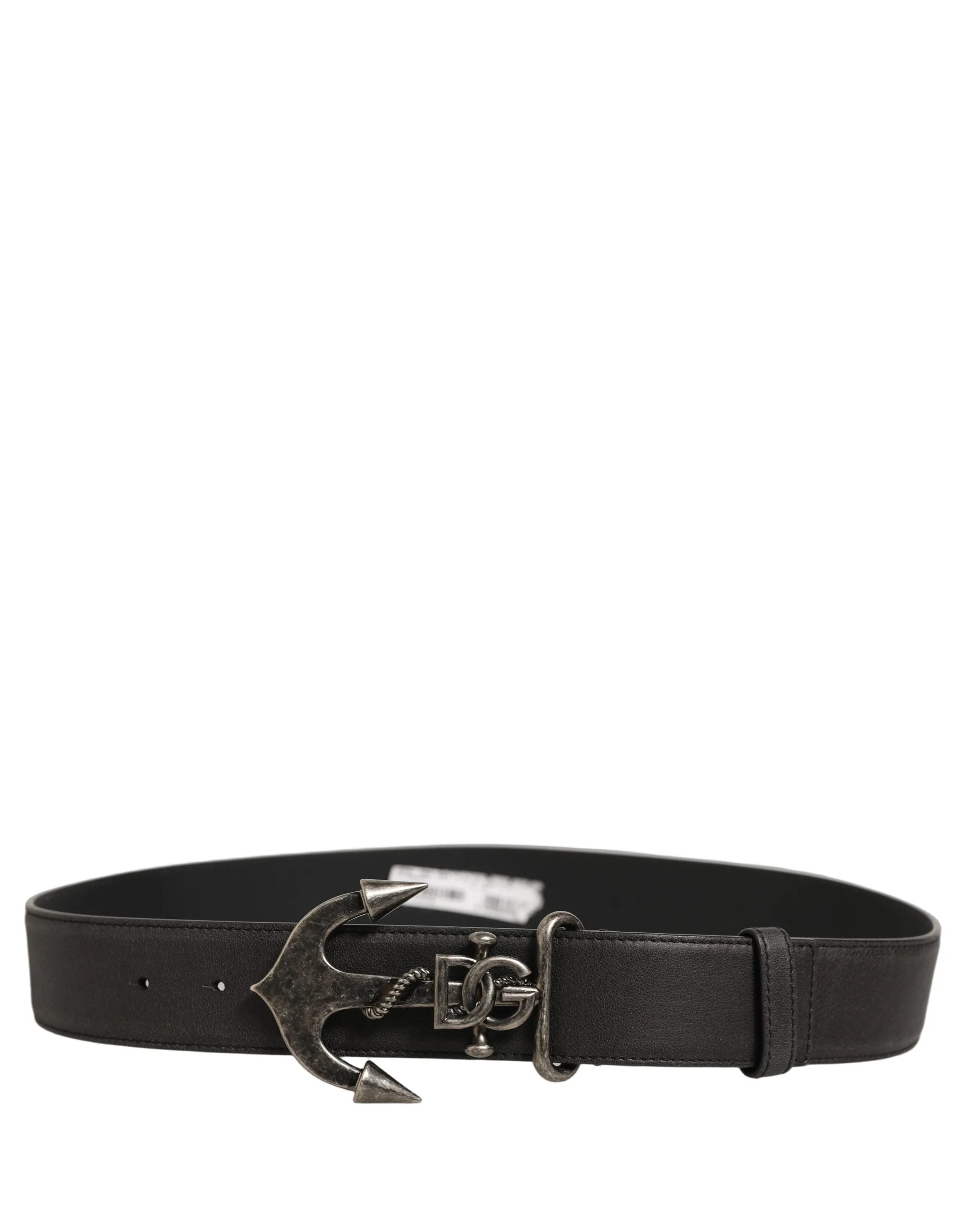 Dolce & Gabbana Black Leather Anchor Logo Metal Buckle Belt - 90 cm / 36 Inches