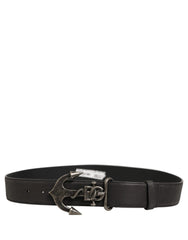Dolce & Gabbana Black Leather Anchor Logo Metal Buckle Belt - 90 cm / 36 Inches
