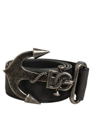 Dolce & Gabbana Black Leather Anchor Logo Metal Buckle Belt - 90 cm / 36 Inches