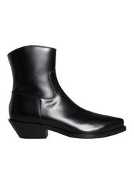 Dolce & Gabbana Black Leather Ankle Boots Booties Shoes - EU37/US6.5 - Boots