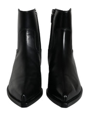 Dolce & Gabbana Black Leather Ankle Boots Booties Shoes - EU37/US6.5 - Boots