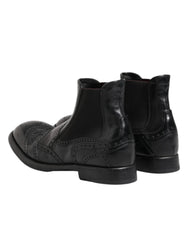 Dolce & Gabbana Black Leather Ankle Boots Slip On Shoes - EU40/US7