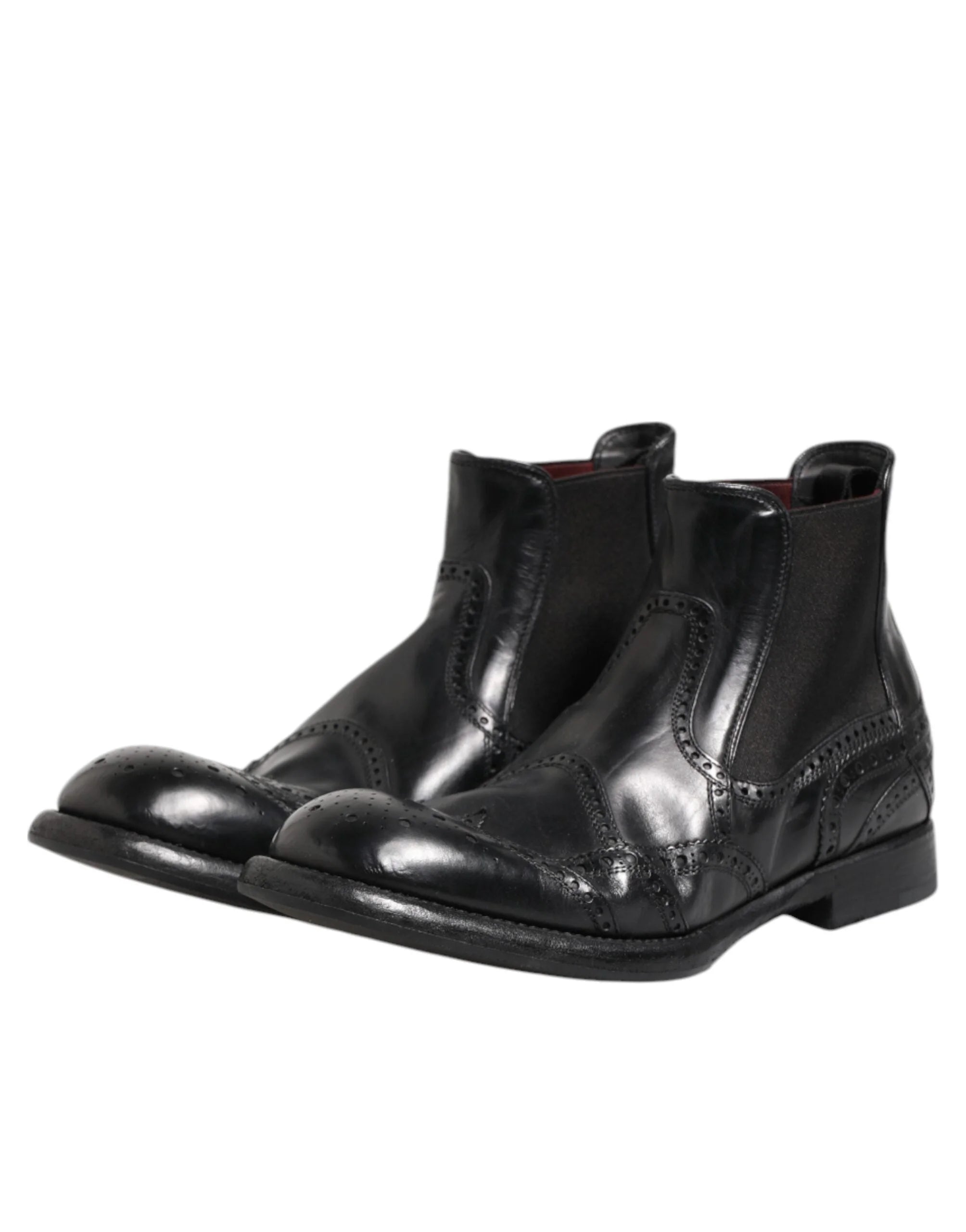 Dolce & Gabbana Black Leather Ankle Boots Slip On Shoes - EU40/US7