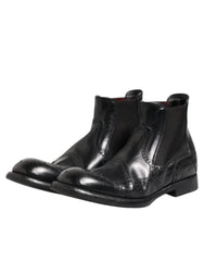 Dolce & Gabbana Black Leather Ankle Boots Slip On Shoes - EU40/US7