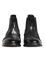 Dolce & Gabbana Black Leather Ankle Boots Slip On Shoes - EU40/US7