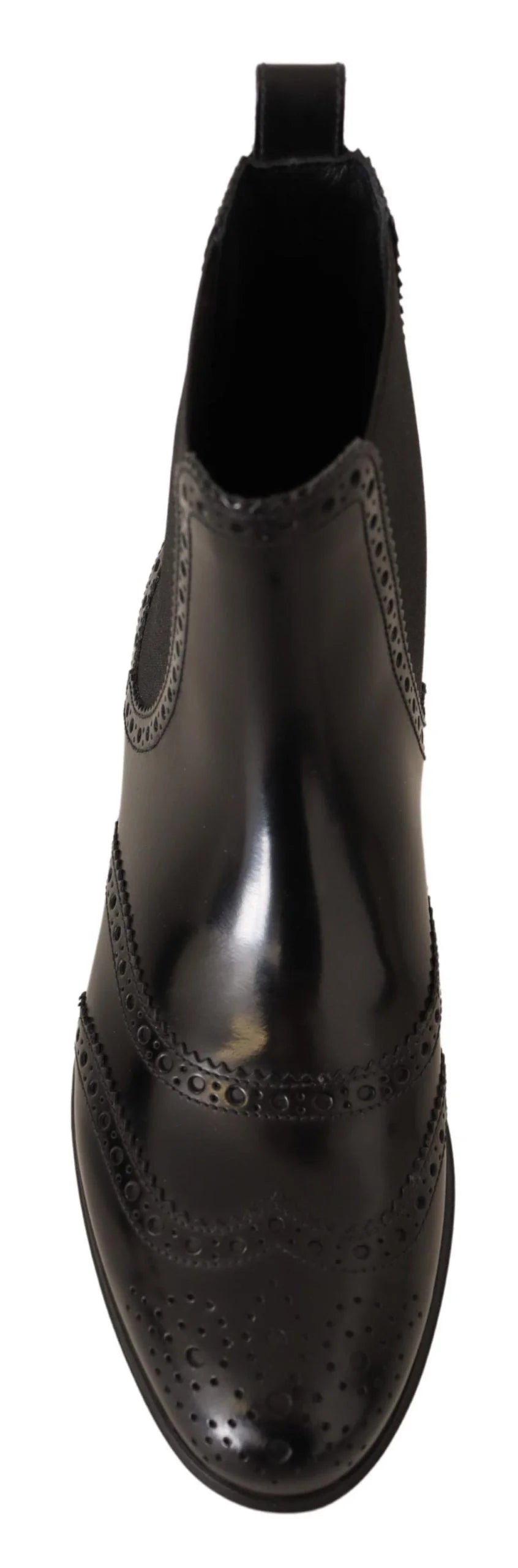 Detail shot of the elasticated side gusset and interior lining of the Dolce & Gabbana flat leather boots.