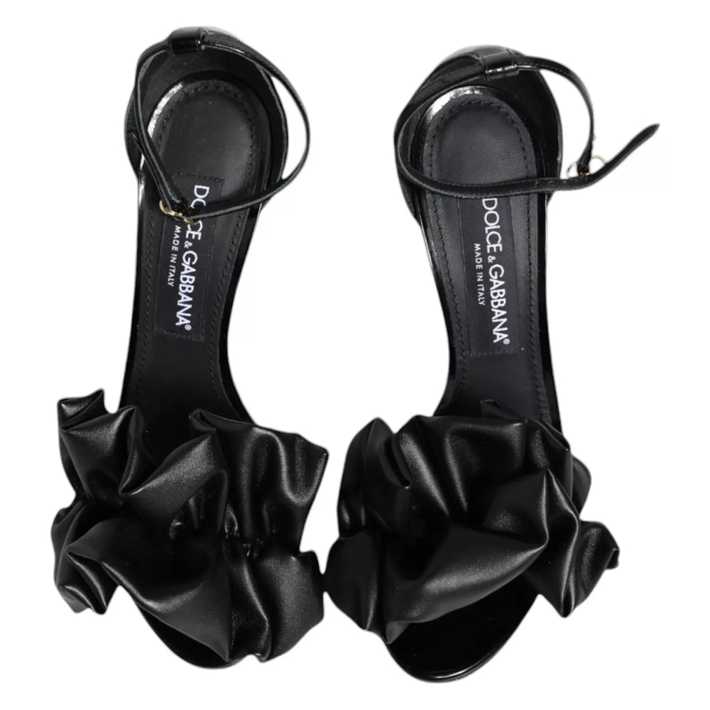 Dolce & Gabbana Black Leather Ankle Strap Heel Sandals Shoes - EU38/US7.5 - Sandals