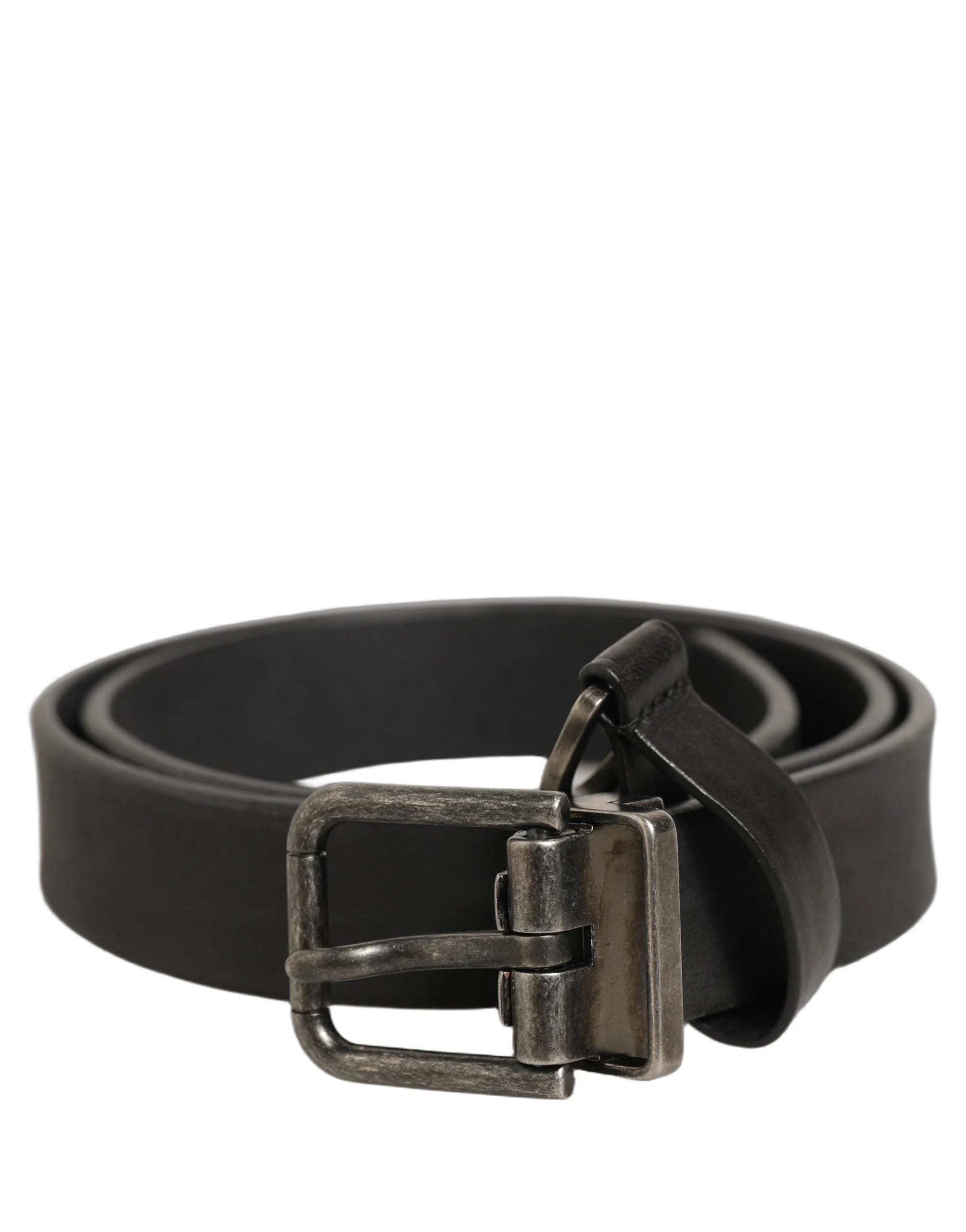 Dolce & Gabbana Black Leather Antique Finish Buckle Belt - 70 cm / 28 Inches