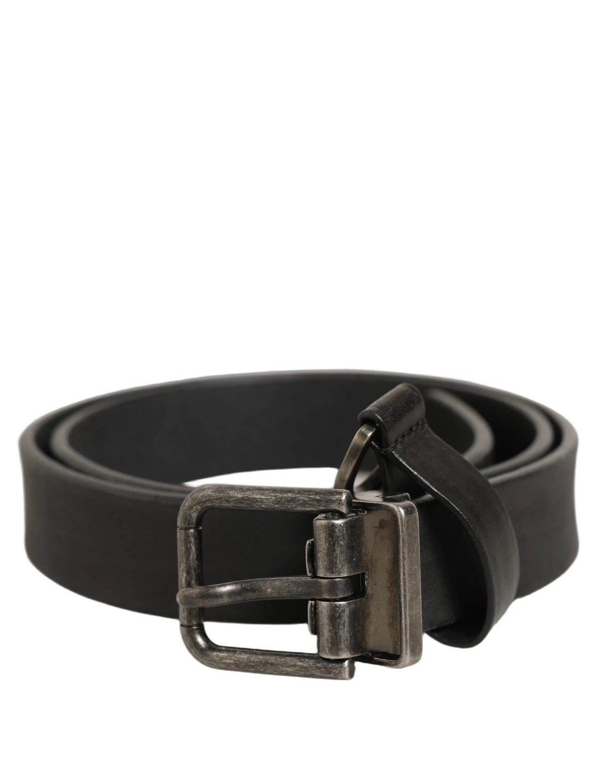 Dolce & Gabbana Black Leather Antique Finish Buckle Belt - 70 cm / 28 Inches