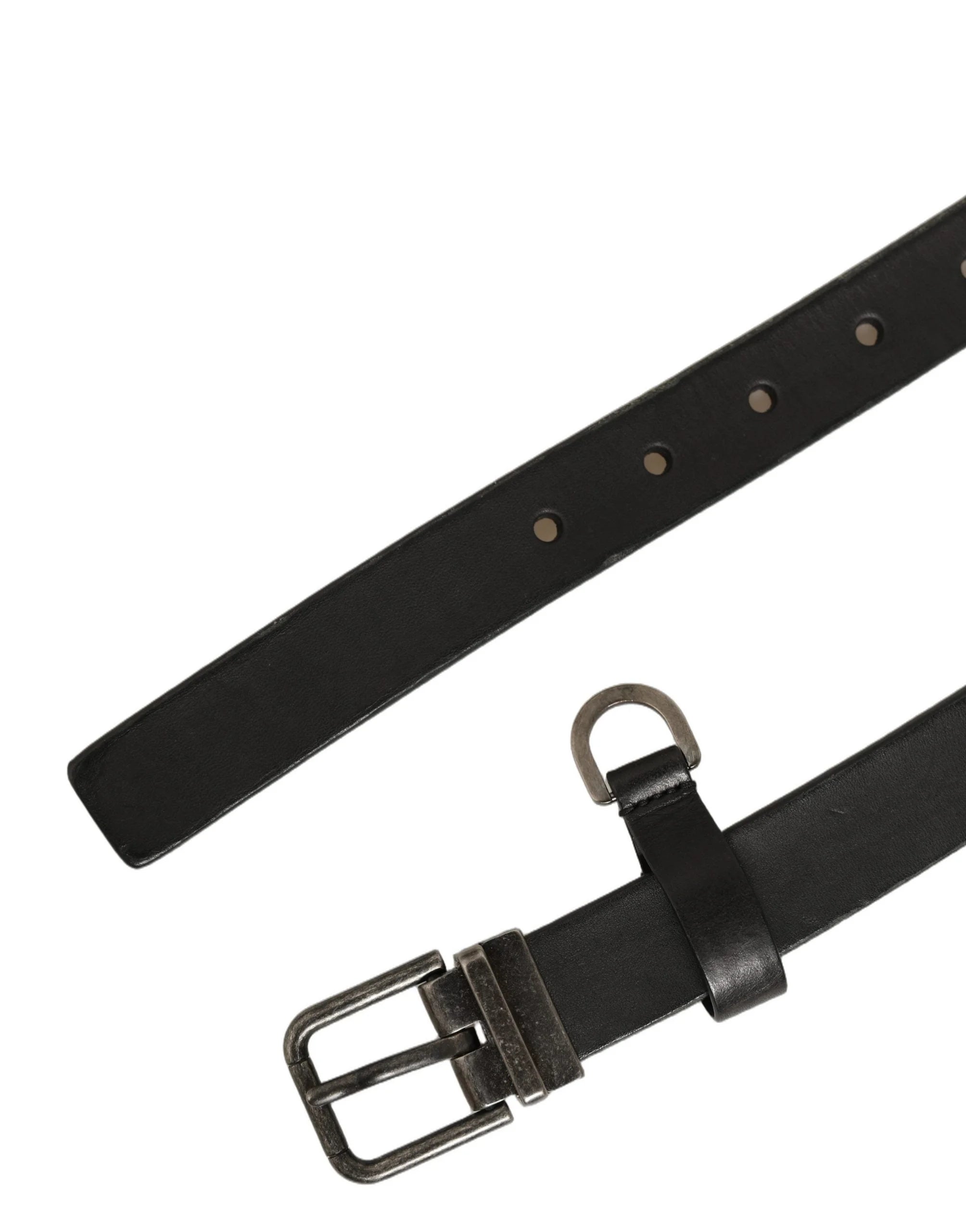 Dolce & Gabbana Black Leather Antique Finish Buckle Belt - 70 cm / 28 Inches