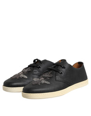 Dolce & Gabbana Black Leather Bee Crown Low Top Sneakers Shoes - EU42/US9 - Sneakers