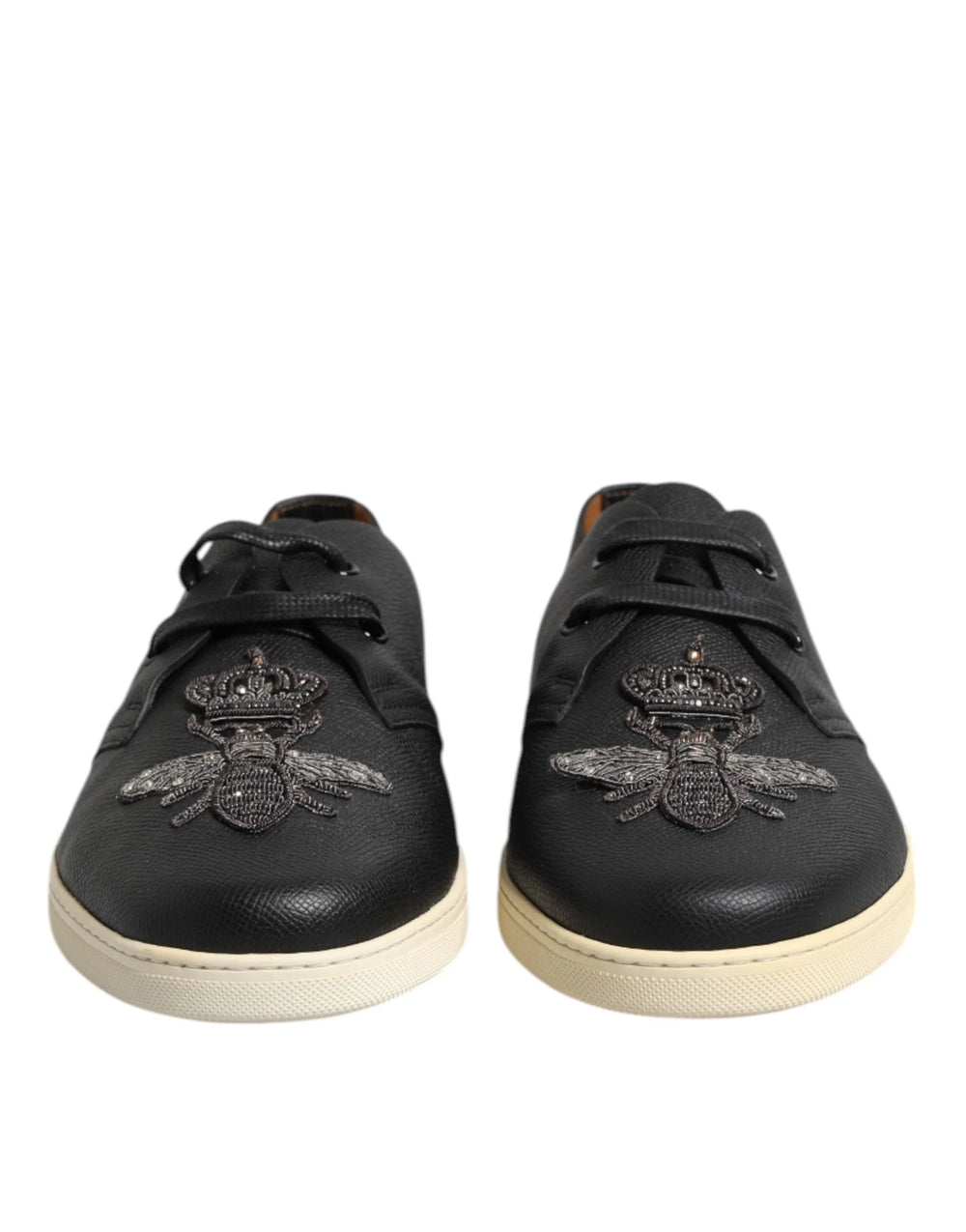 Dolce & Gabbana Black Leather Bee Crown Low Top Sneakers Shoes - EU42/US9 - Sneakers