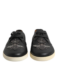 Dolce & Gabbana Black Leather Bee Crown Low Top Sneakers Shoes - EU42/US9 - Sneakers