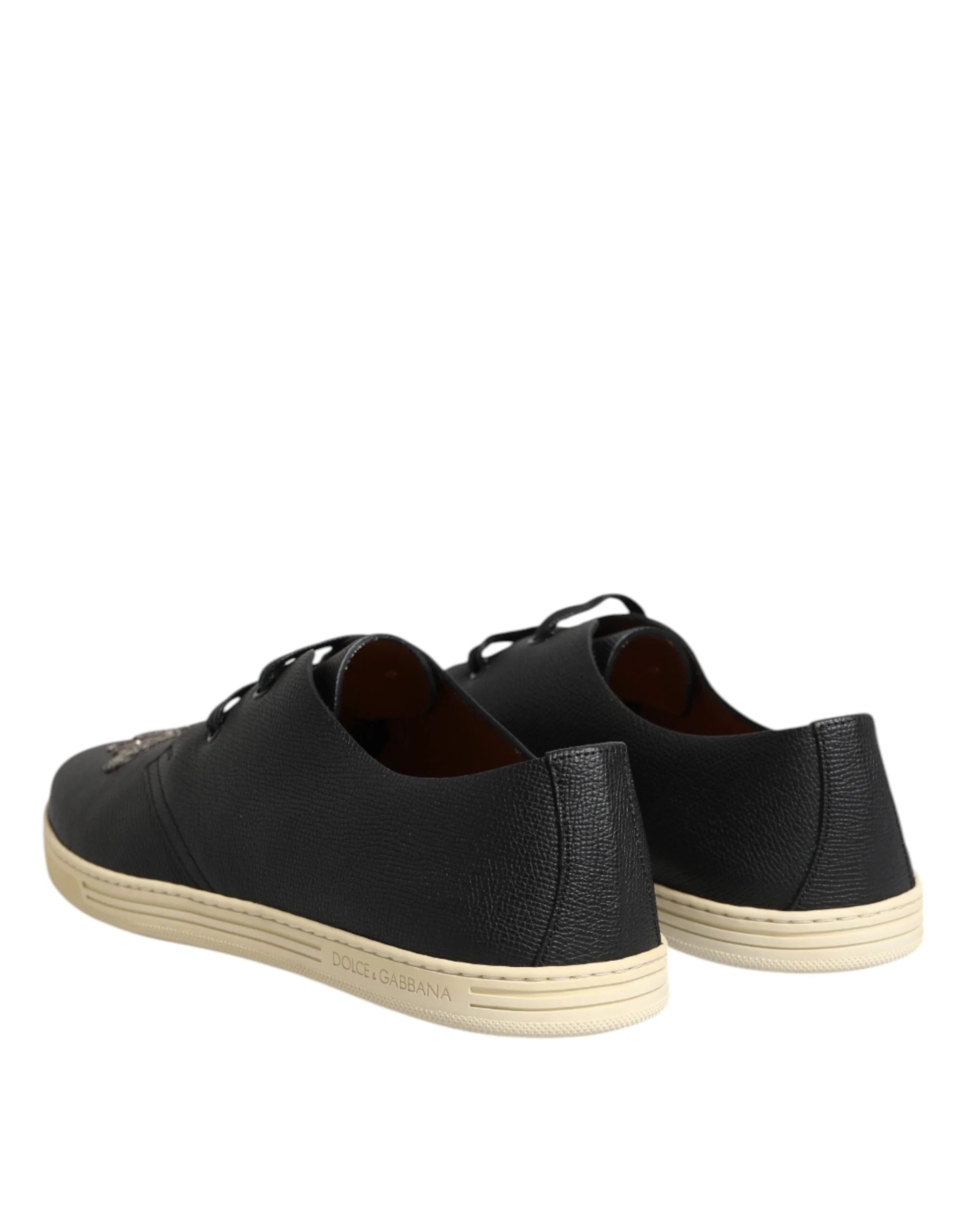 Dolce & Gabbana Black Leather Bee Crown Low Top Sneakers Shoes - EU42/US9 - Sneakers